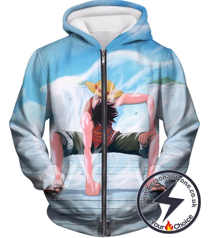 One Piece Cool Monkey D Luffy Second Gear Action Zip Up Hoodie